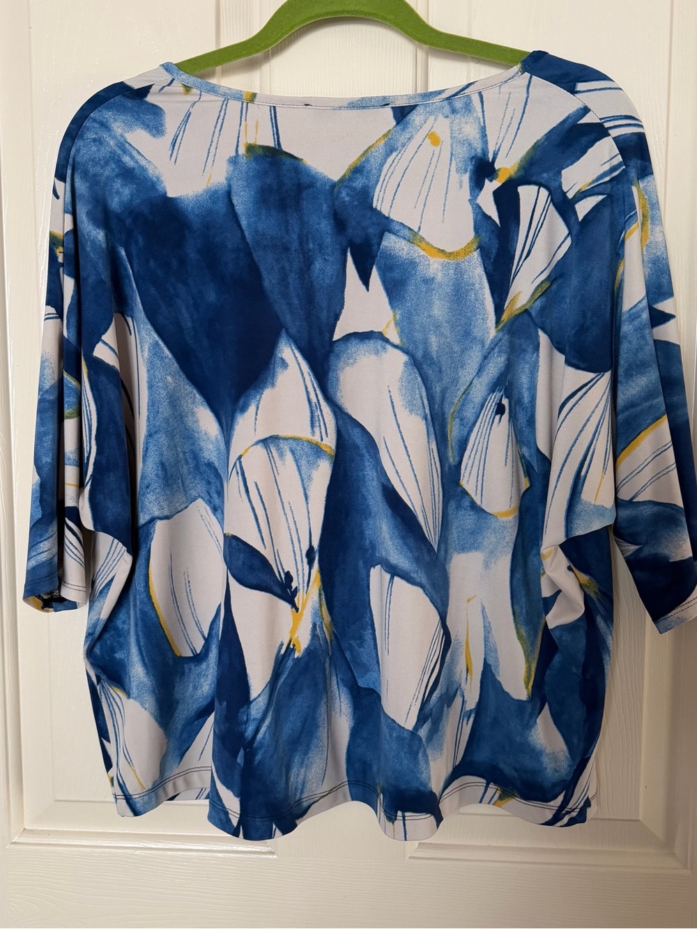 Sympli Blue Abstract V-Neck Ruffle Front Top - Picture 3 of 10